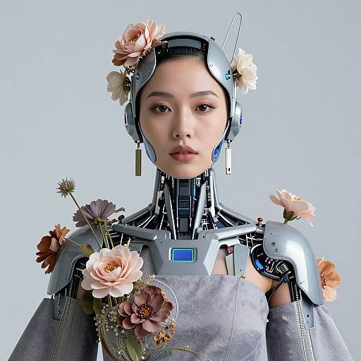 Futuristic Cybernetic Woman with Florals