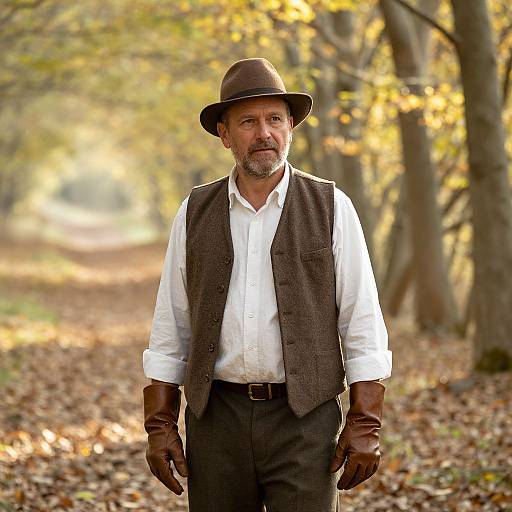 Weathered Man in Autumn Forest