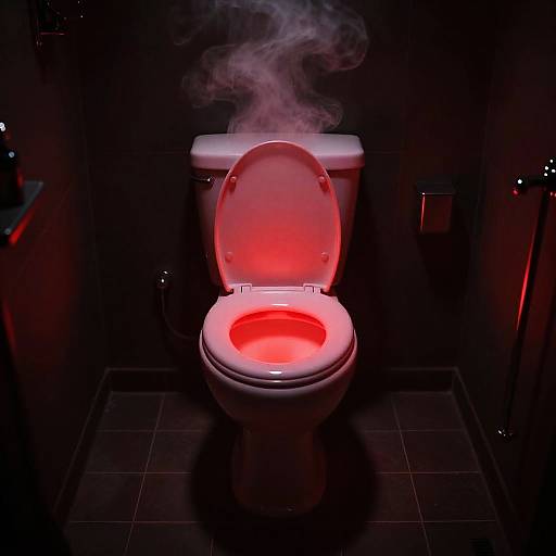 Glowing Red Toilet in Surreal Bathroom