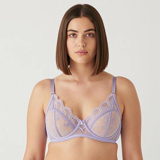Woman Wearing Lavender Lace Bra