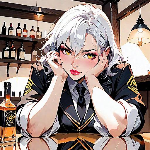 Elegant Woman at Bar with Whiskey