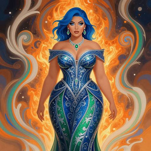 Curvy Woman in Blue-Green Gown