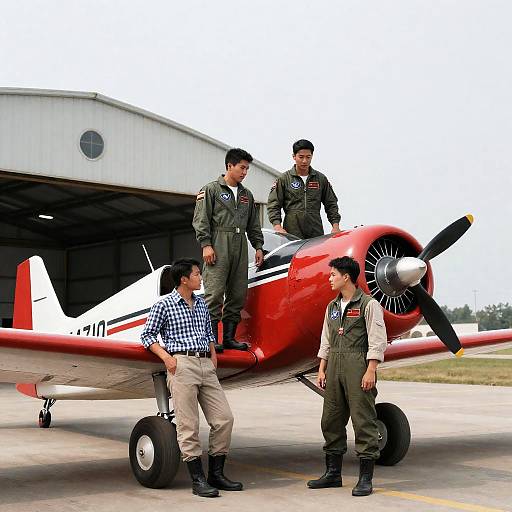 Vintage Plane Gathering with Four People