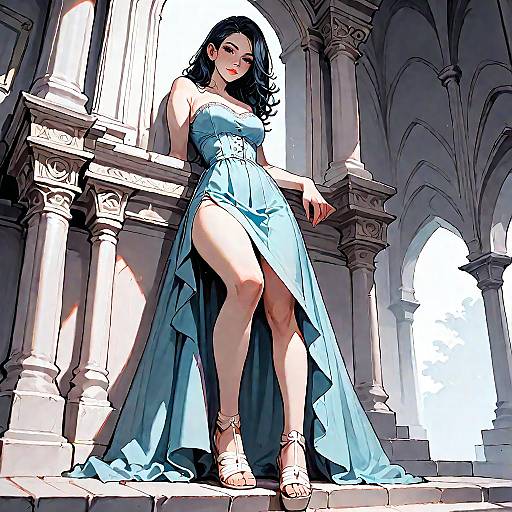 Elegant Woman in Blue Strapless Dress