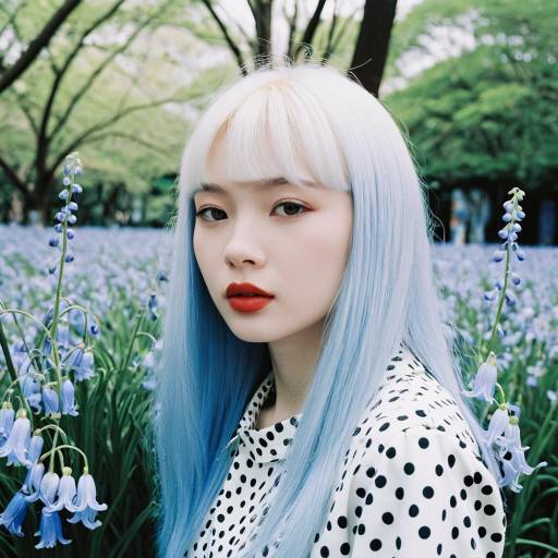 Taiwanese albino model with bluebell flowers