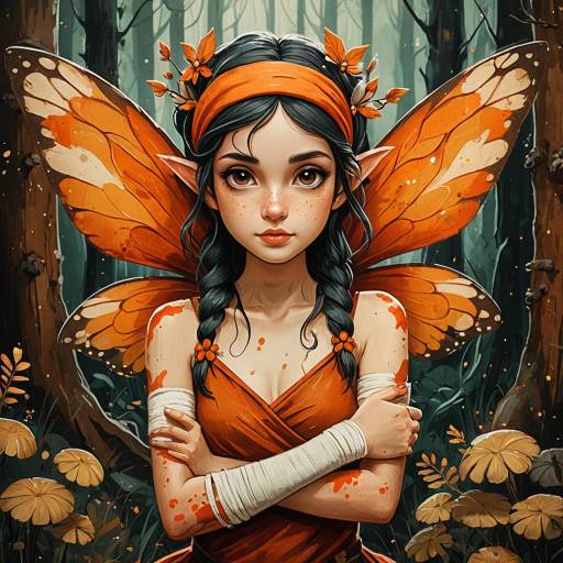 Whimsical Forest Fairy with Orange Wings