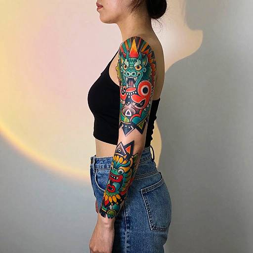 Bold Mythical Sleeve Tattoo Woman