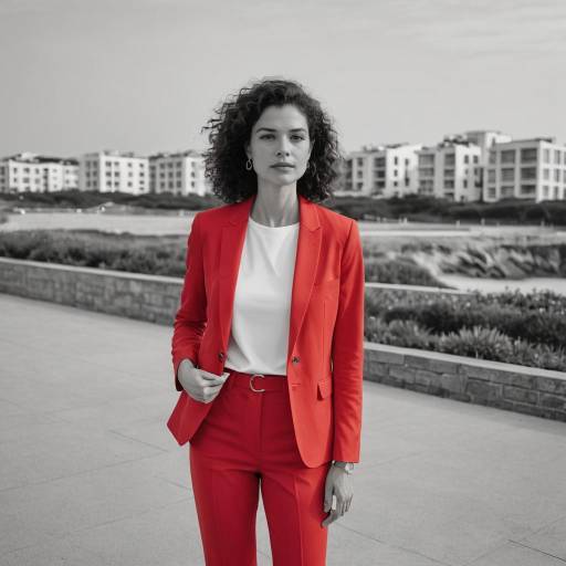 Woman in Red Blazer on Seaside Terrace