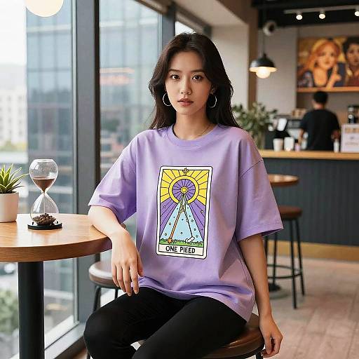 Bohemian Hourglass Woman in Coffee Bar