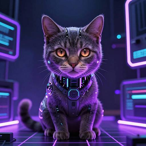 Cybernetic Cat in Neon Cyberpunk