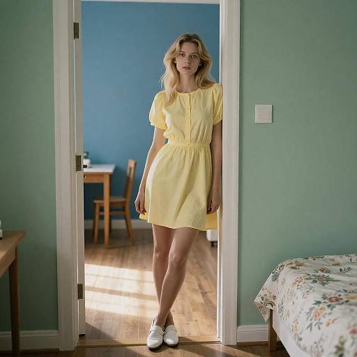 Blonde Woman in Sunlit Doorway