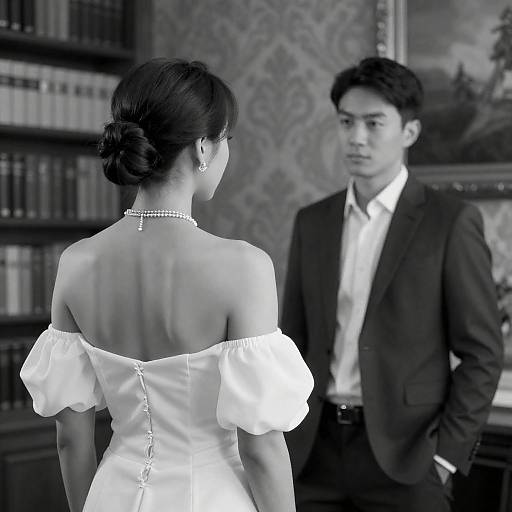 Elegant Couple in Vintage Library Setting