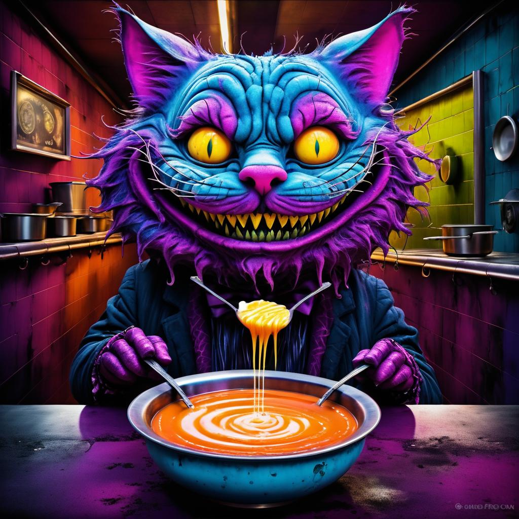 Demented Cheshire Cat in Soup Queue