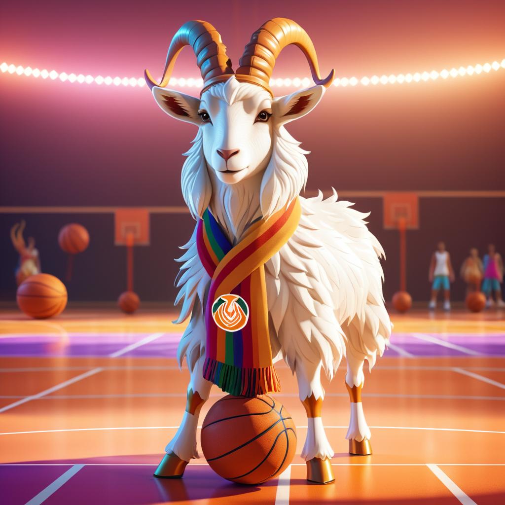 Majestic Goat in Regal Basketball Scene