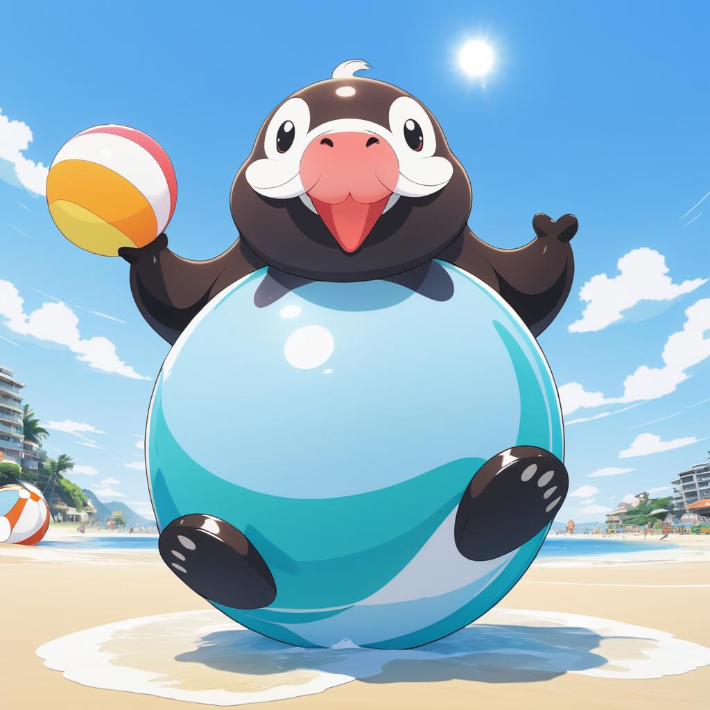 Silly Walrus Balancing on Beach Ball