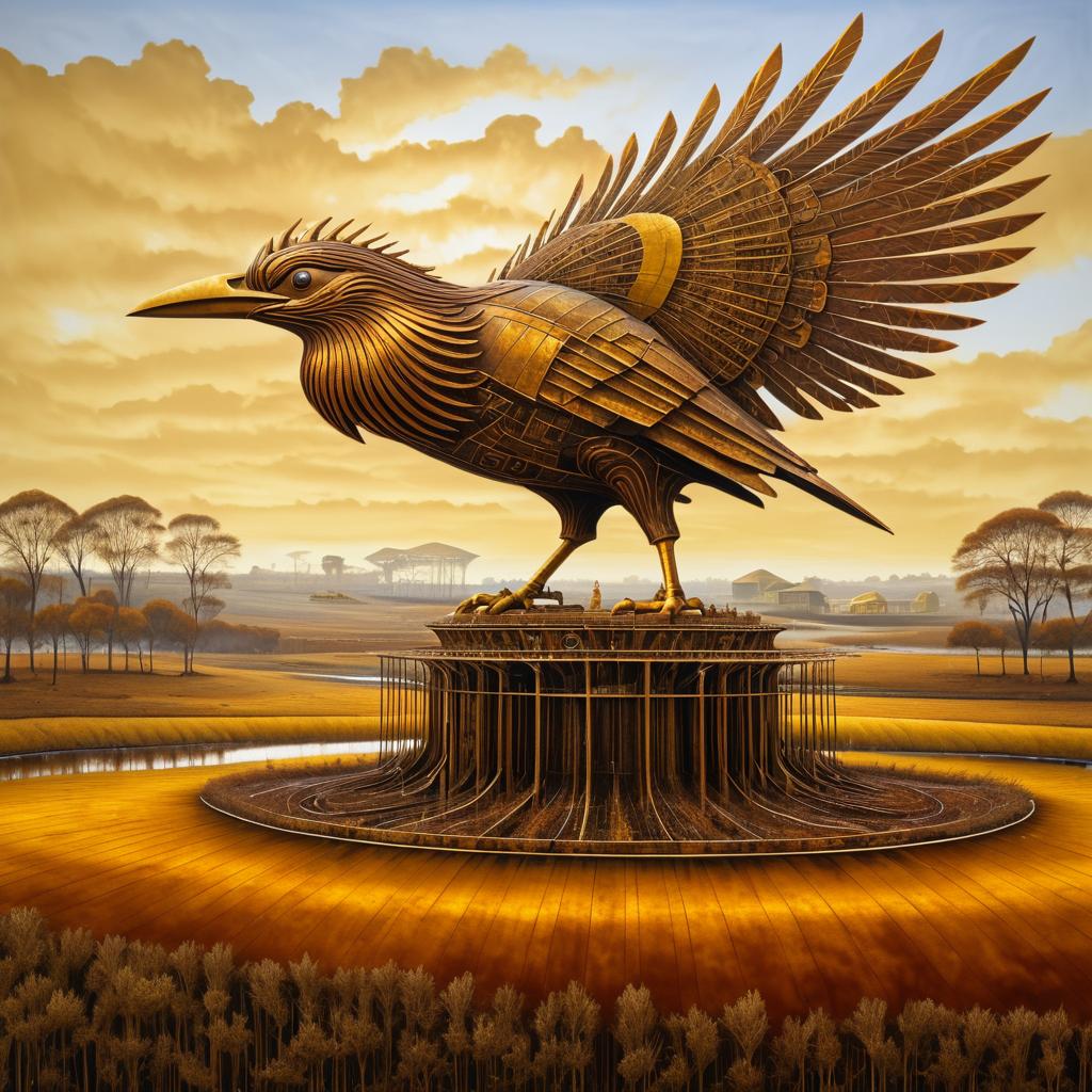 Majestic Rusty Gold Bird Statue Landscape