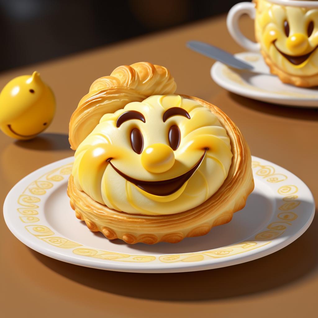 Whimsical Smiley Croissant Art Design