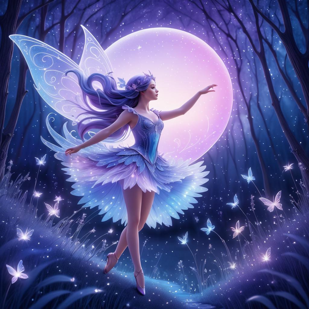 Whimsical Fairy Dance in Moonlit Glade