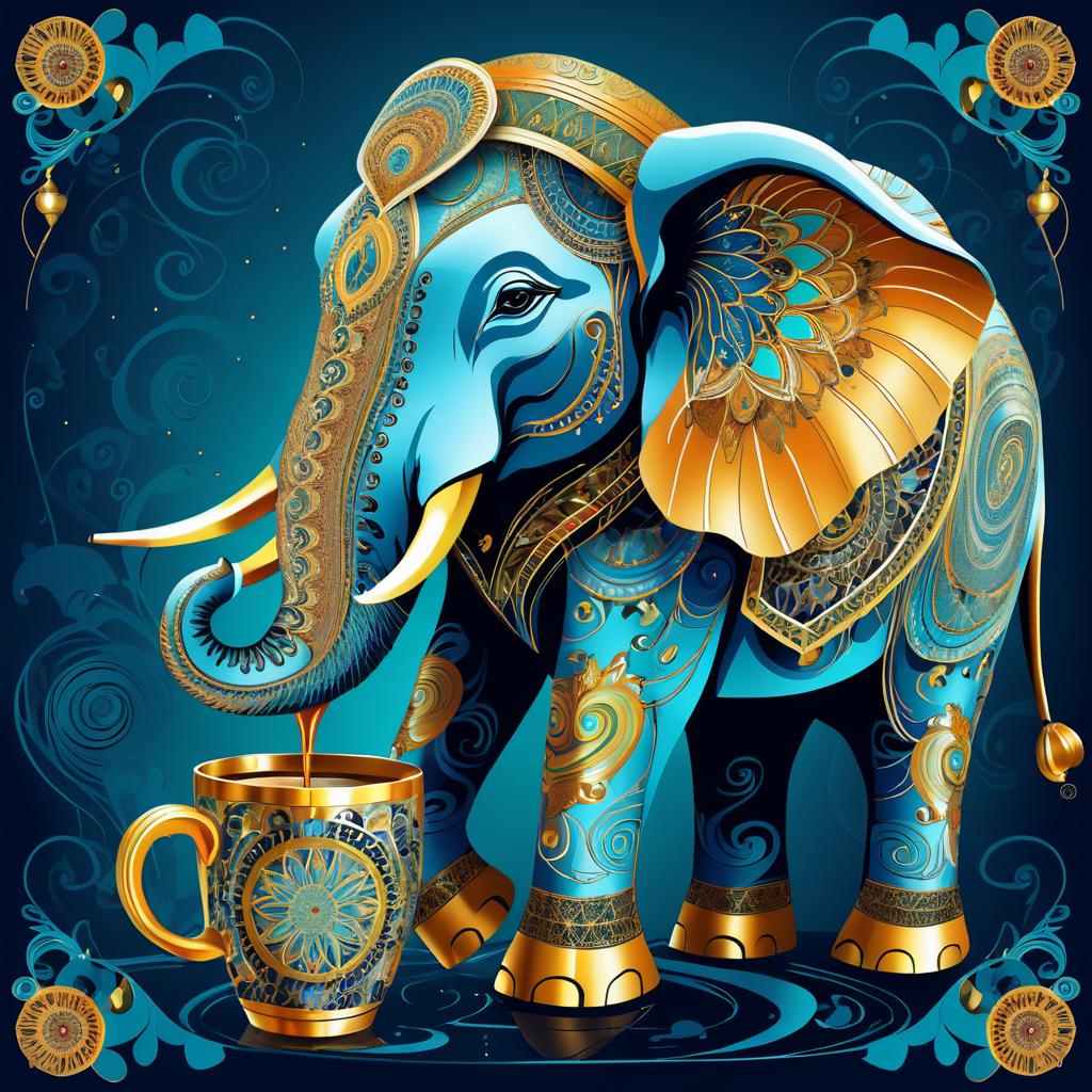 Whimsical Elephant Enjoying Chai Illustration