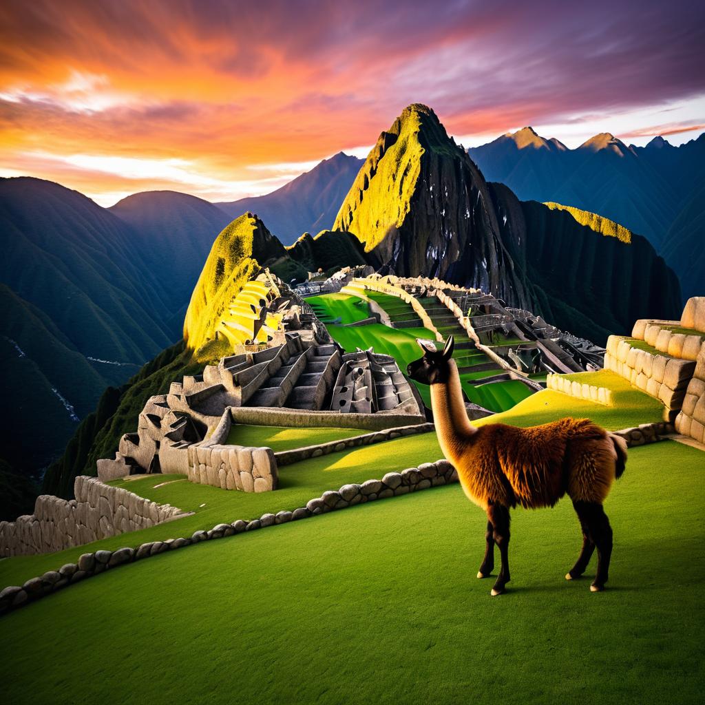 Majestic Llama at Machu Picchu Sunset