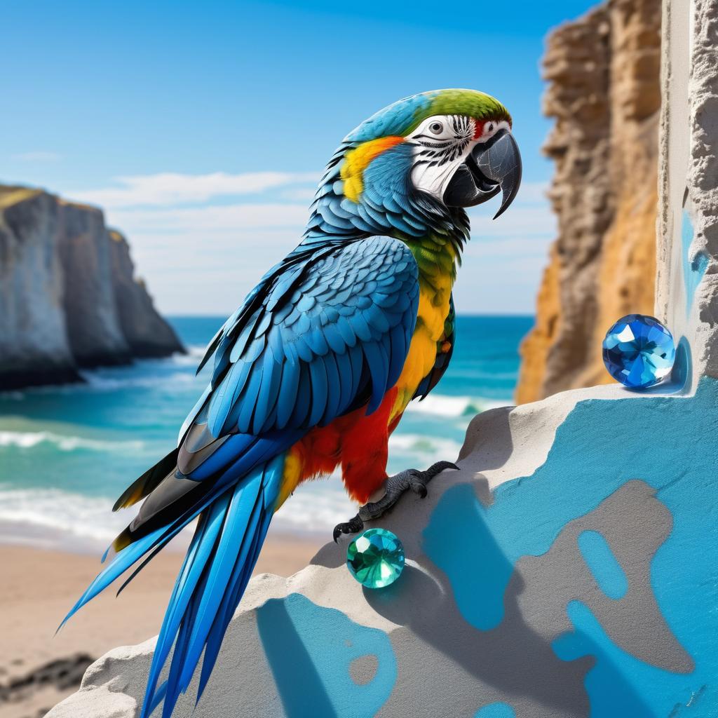 Vivid Graffiti Parrot on Coastal Cliffs