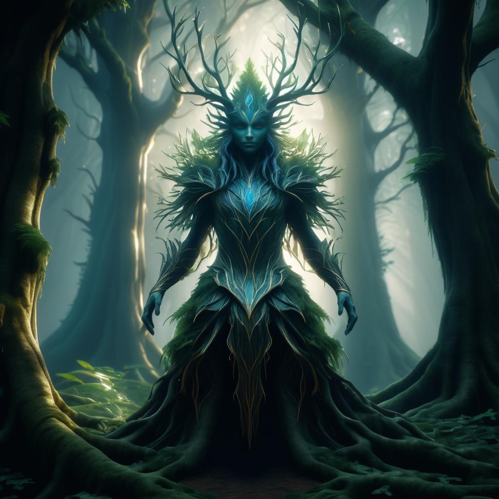 Mystical Forest Guardian in Ethereal Light