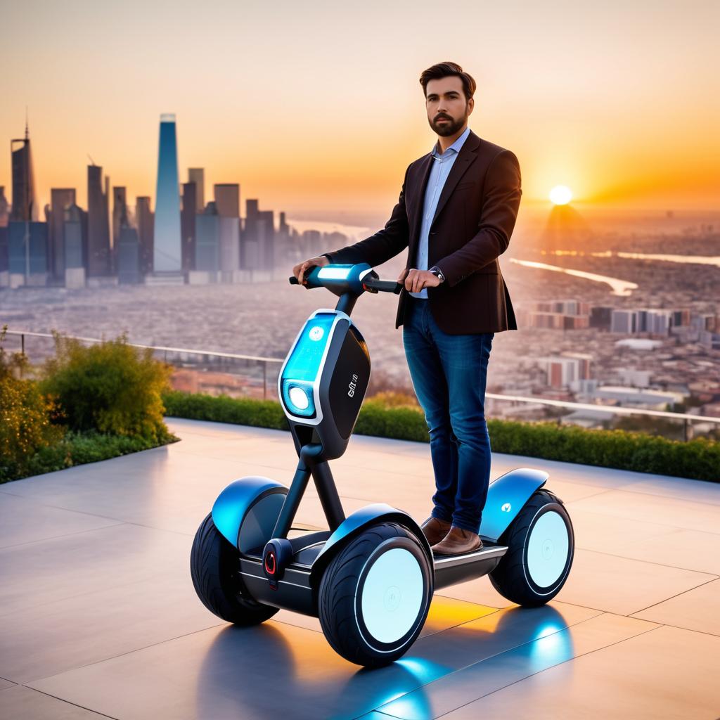 Innovative Solar Segway in Urban Sunset