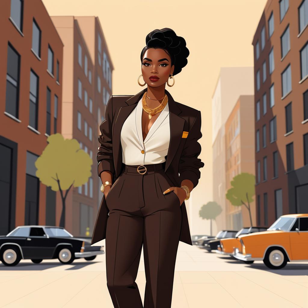 Stylish Black Woman Cartoon Illustration