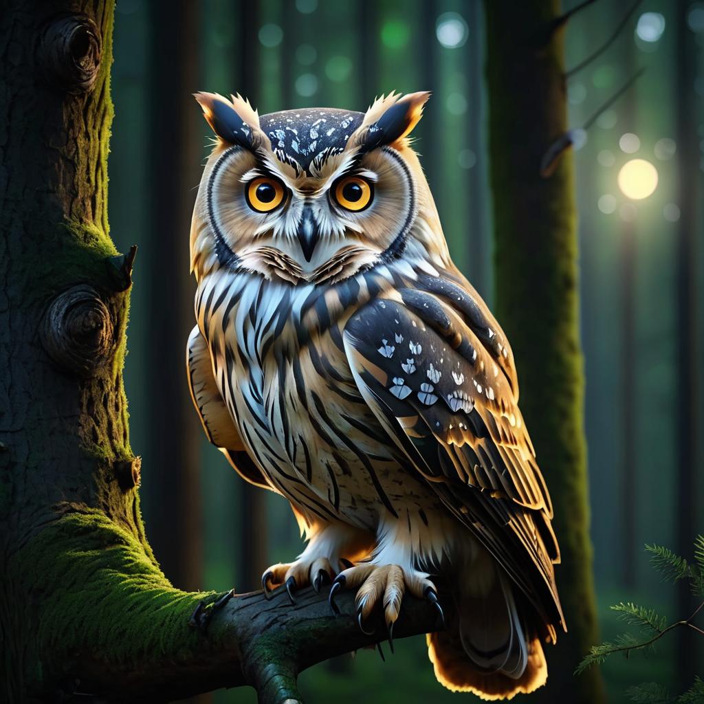 Serene Owl Portrait in Dusk Forest