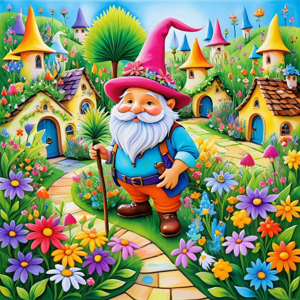 Whimsical Gnome in a Vibrant Garden