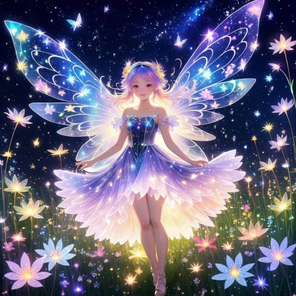 Enchanting Fairy in a Starry Meadow