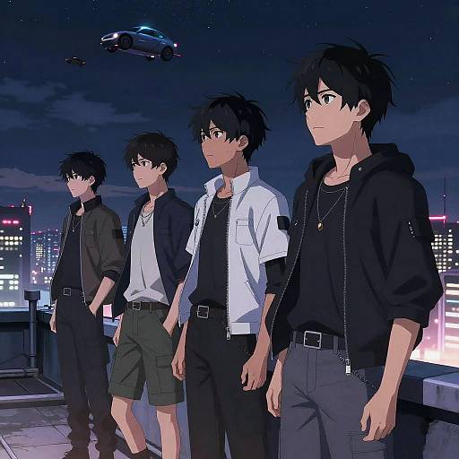 AI Anime Boys on Futuristic Rooftop