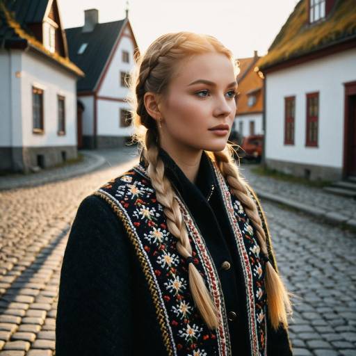 Nordic Braid Hairstyle on Woman in Embroidered Coat Nordic Braid Hairstyle on Woman in Embroidered Coat