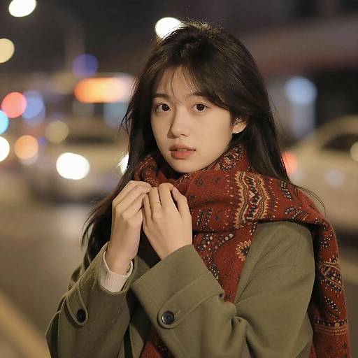 Young Woman in Urban Night Glow