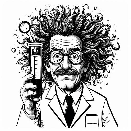 Caricature of Comical Scientist with Test Tube