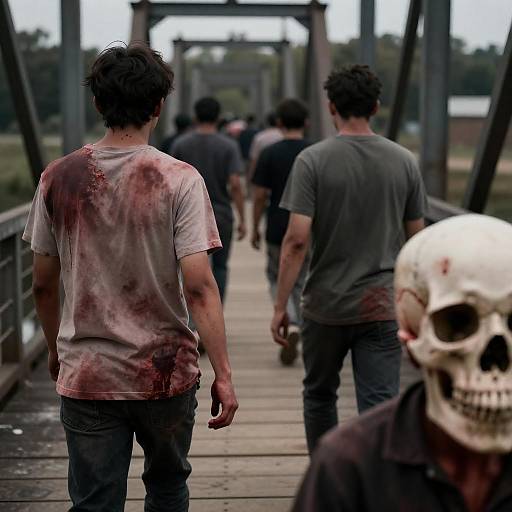 Eerie Walkers on a Bloodstained Bridge