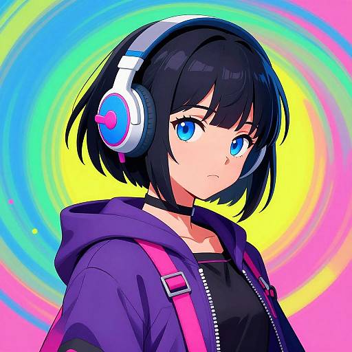 Anime Girl with Vibrant Headphones