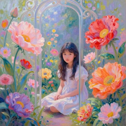 Surreal Girl in Vibrant Garden