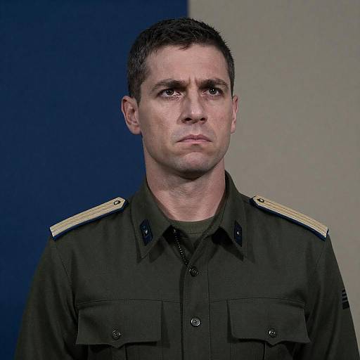 Serious Man in Military Uniform