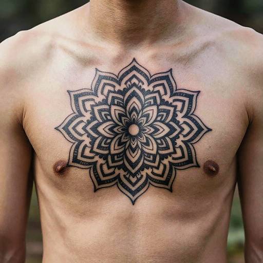 Photo-Realistic Mandala Chest Tattoo