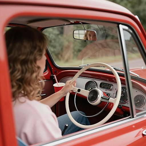 Charming Interior of a Vintage Red Car