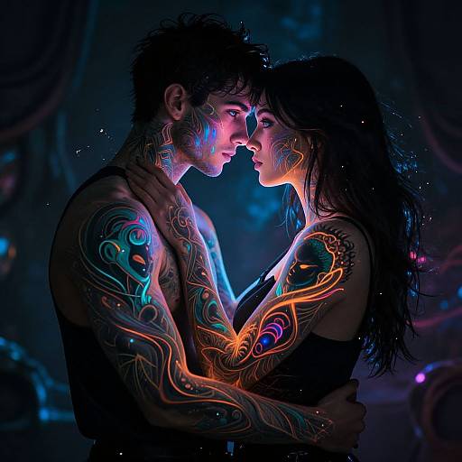Neon Tattooed Silhouetted Couple