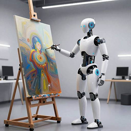 Futuristic Robot Artist in Studio