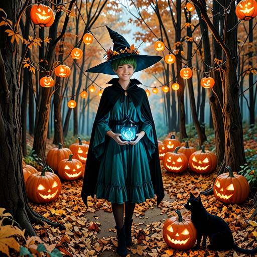 Whimsical Halloween Witch in Moonlit Forest
