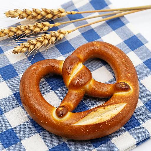 Golden-brown Pretzel on Checkered Cloth