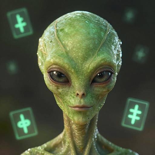 Detailed Portrait of Glowing Green Alien