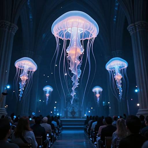 Bioluminescent Jellyfish in Cathedral