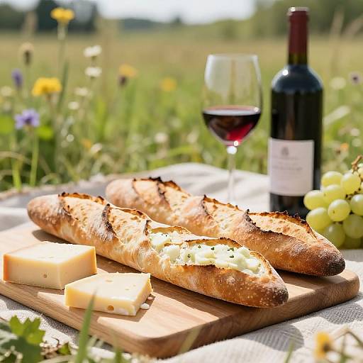 Rustic Picnic with Baguettes and Wine