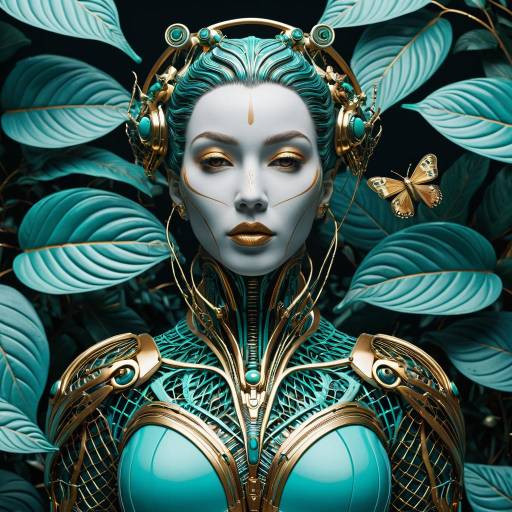 Vibrant Biomechanical Porcelain Bust Render Vibrant Biomechanical Porcelain Bust Render