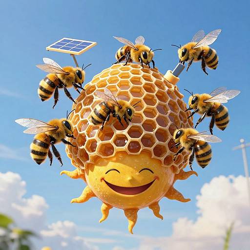 Mechanical Bees Building Floating Honeycomb